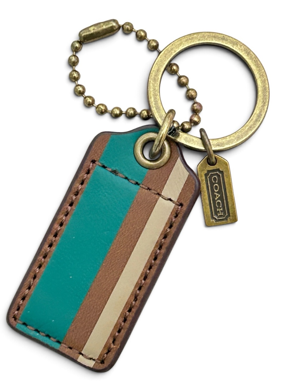COACH Leather Debossed Painted Stripe Brass Hardware Hangtag/Key Ring/ Bag Charm